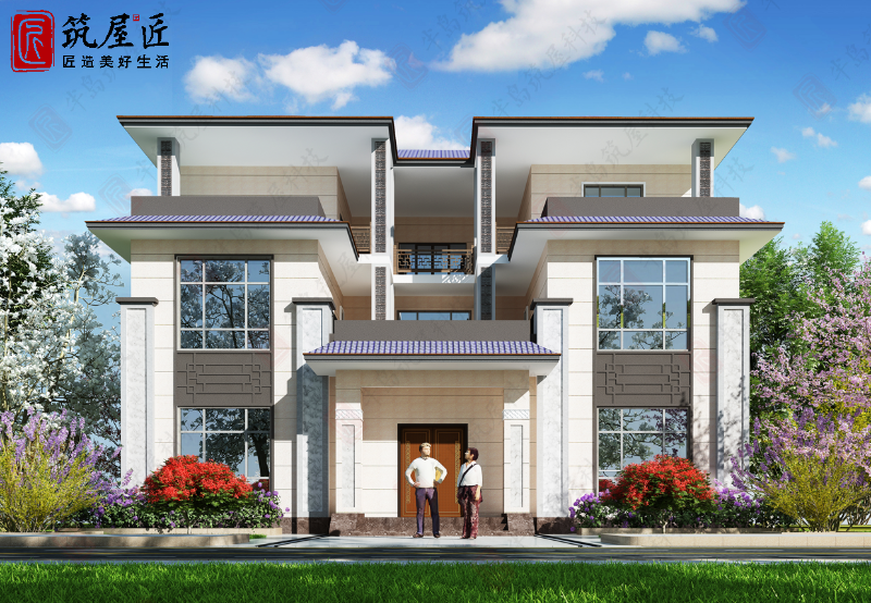 15×13米农村3层别墅设计，9室7厅7卫1厨新中式风格，畅享乡居好生活
