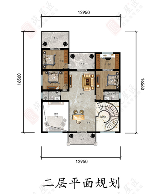 7室3厅新中式二层别墅设计，占地186平，空间开阔，居住舒适